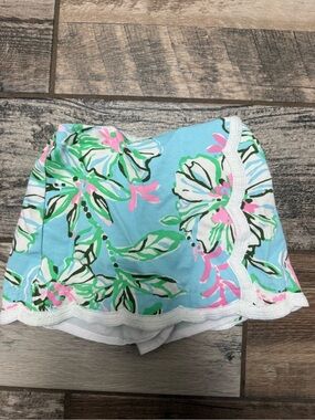 Lilly Pulitzer Blue Floral Girls Skort with Pink & Green Accents